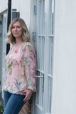 SILK FLORAL TOP WITH BLOUSON HEM & TIE AT BACK NECK