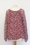 SPOTTED SILK GYPSY STYLE TOP WITH BLOUSON HEM
