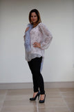 SPIKEY FLORAL SILK EVENING TOP
